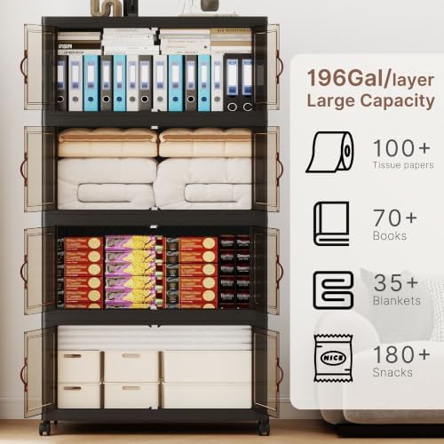 784QT Extra Large Stackable Storage Bins with Lids & Wheels & Door,