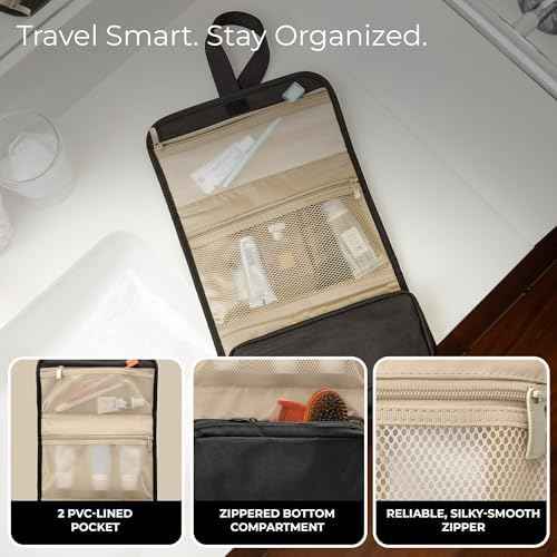 Briggs & Riley Slim Hangable Kit - Hanging Toiletry Travel Bags for Women & Men, Organizer for Vacation, Compact Dopp Kit for Bathroom Accessories, Makeup, & Skincare - Baseline Collection, Black