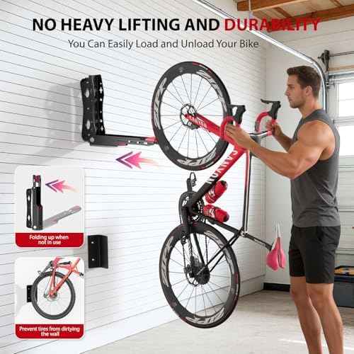 Swivel Bike Wall Mount,No Heavy Lifting Bike Wall Mount,Space-Saving Bike Rack Garage,Holds Up to 77 lbs,Vertical Bike Wall Hangers for Garage & Home Storage Solution,2-Pack