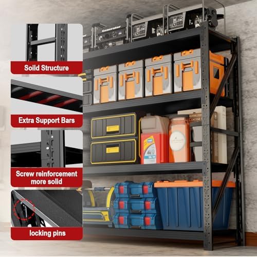 5000LBS Garage Shelving Heavy Duty, 59” W Storage Shelves, 4-Tier Adjustable Metal Storage Shelves, Steel Industrial Shelving Unit, Metal Shelving for Garage, Basement, Warehouse (Black, 59x24x79in)