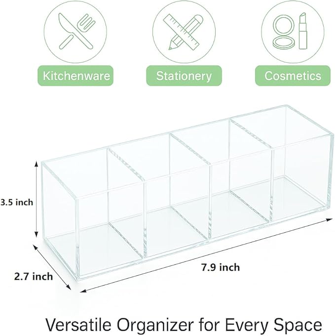 Clear Acrylic 4-Compartment Organizer Box, Small – Handcrafted, Eco-Friendly - Image 2