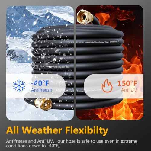 Guitrees 50FT 5/8 Heavy Duty Rubber Garden Hose - 300psi Working