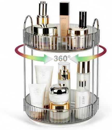 360 Rotating Makeup Organizer, 2 Tier Lazy Susan Bathroom Counter Organizer, Skincare Organizers, Spinning Perfume Organizer & Vanity Organizer Countertop (Classic Grey, 2 Tier)