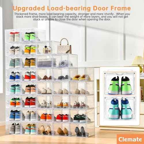 Clemate Upgraded X-Large Shoe Storage Box,8 Pack,Shoe Box Clear Plastic Stackable,Drop Front Shoe Box with Clear Door,Shoe Organizer and Shoe Containers For Sneaker Display,Fit up to US Size12