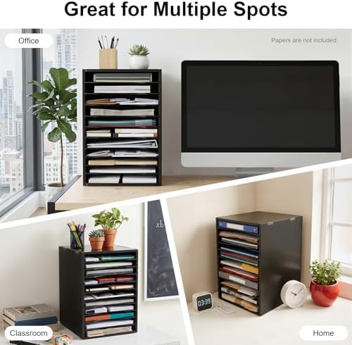 Mail Sorter Organizer, 11 Compartments Mailbox for Classroom, Desktop File Organizer with Adjustable Shelves, For Office Home Classroom, PVC, Black