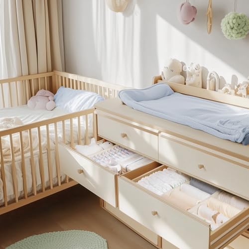 Criusia Drawer Organizer Clothes, 14 Pack Dresser Organizer for Baby Clothes, Underwear, Sock- Foldable Closet Organization and Storage Dividers Bins for Nursery, Bedroom and Dorm (Beige)