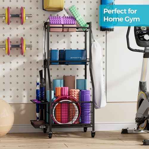 Sports Equipment Storage Rack with Wheels, 3-Tier Ball Organizer