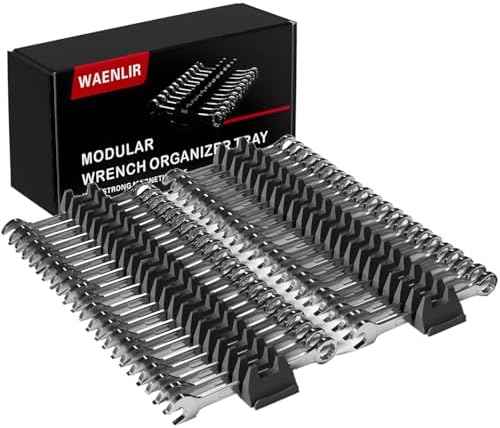 WAENLIR 48 Tool Magnetic Modular Wrench Organizer Set-Tool Drawer Storage Rack with Metric&SAE Labels, Wrench Holder with Magnet, Gift for Men, father, boyfriend, DIYers&Mechanics (Black)