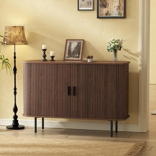 Buffet Sideboard Cabinet with Storage, Fluted Storage Accent Cabinet,Walnut