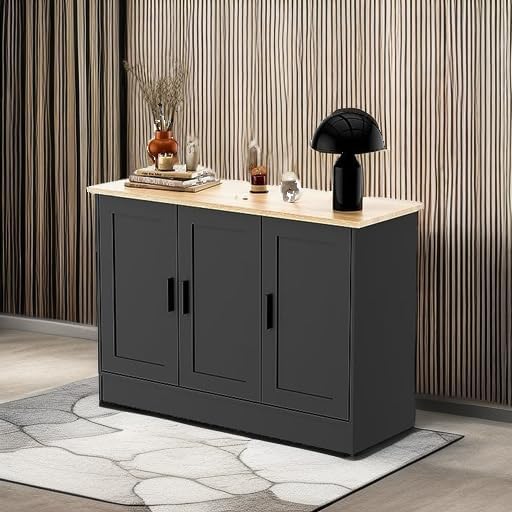 Anystyle 43" Black Buffet Cabinet with Black Handles, Small Kitchen