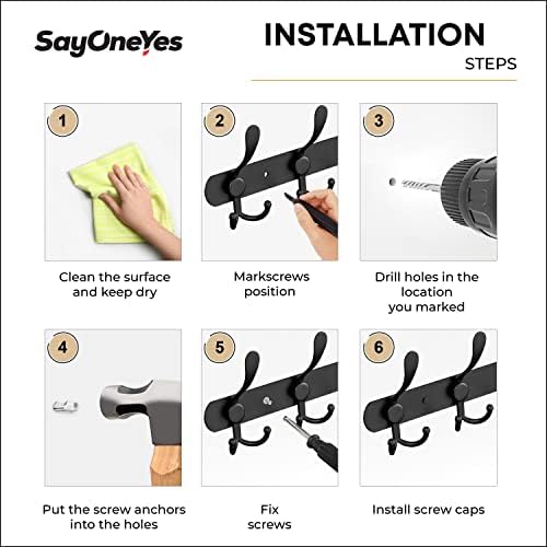 Coat Rack Wall Mount with 5 Tri Hooks – 16 Inch Stainless Steel Coat Hook Rack, Heavy Duty Wall Mounted Organizer for Coats, Hats, Towels, Robes, Bags, Scarves, Entryway, Bathroom - Black 2 Pack