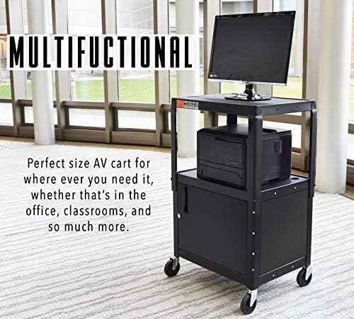 Line Leader AV Cart w/Locking Cabinet, Black Metal Utility Cart with