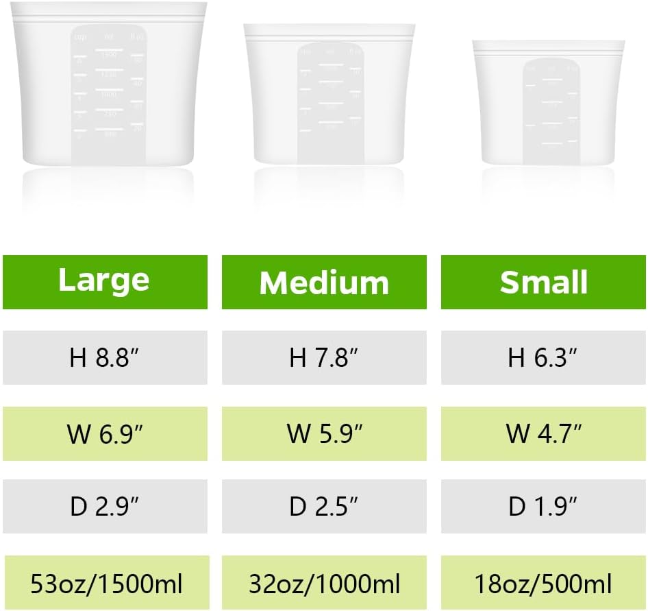 Winrock Reusable 100% Silicone Food Storage Bags, Sandwich Snack Bags