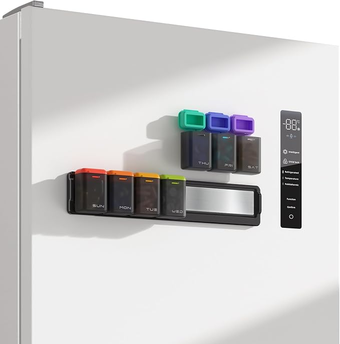 Weekly Pill Organizer Magnetic, Removable Pill Box 7 Day 1 Time a Day, Large by KOVIUU