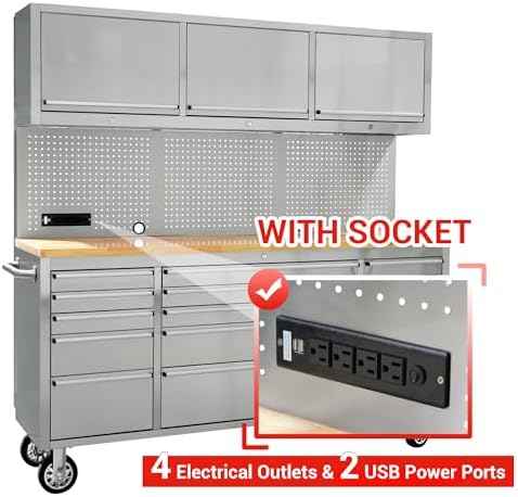 CT Copper Tailor 72-inch Rolling Tool Chest with 15 Drawers,Stainless Steel