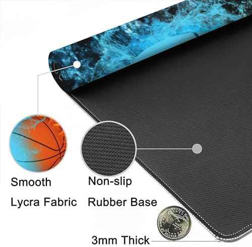 Gaming Mouse Mat Basketball Ball in Fire and Water Large Mouse Pad
