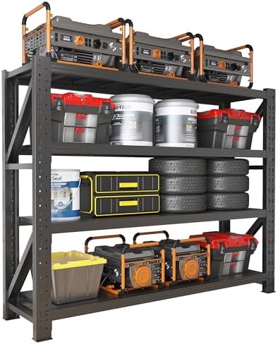 5000LBS Garage Shelving Heavy Duty, 59” W Storage Shelves, 4-Tier Adjustable Metal Storage Shelves, Steel Industrial Shelving Unit, Metal Shelving for Garage, Basement, Warehouse (Black, 59x24x79in)