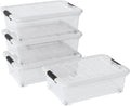 Saedy 4 Packs Plastic Under Bed Shallow Storage Box with Wheels 20 L