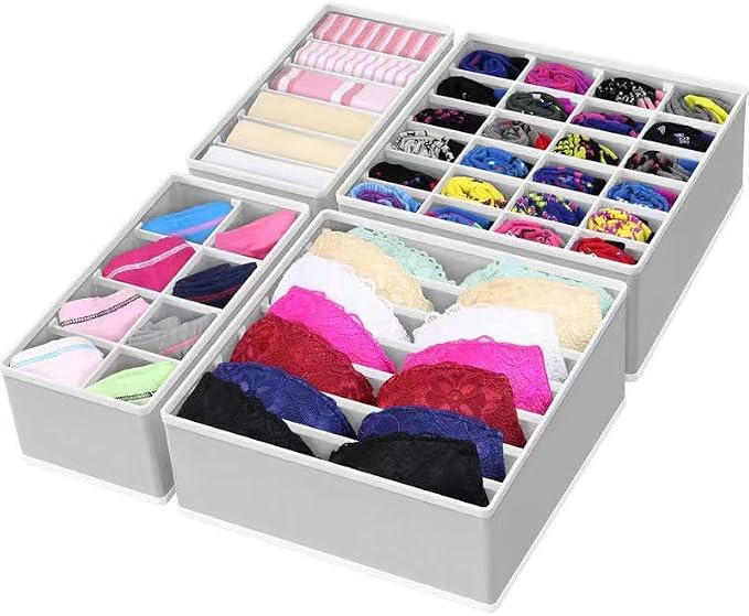 4 Piece Drawer Organiser, Collapsible Non-Woven Sorting Box, Closet Divider by Reflygen