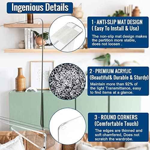 BAUMFEUER 12 Pack Clear Acrylic Shelf Dividers for Closet Shelf