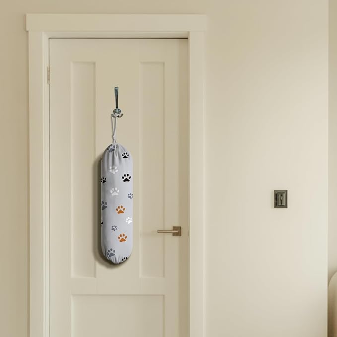 Paw Prints Plastic Bag Holder, Reusable Grocery Garbage Bags Holder, Wall Mount - Image 6