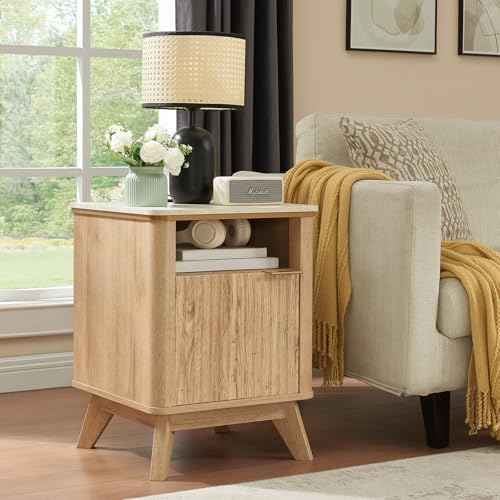 QUW Fluted Nightstands with Charging Station, 18" Modern Side Table