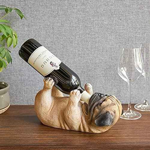 True Pug Polyresin Wine Bottle Holder - Table Top and Counter Wine Rack, Set of 1, Animal Home Decor, Brown, Holds 1 Standard Wine Bottle