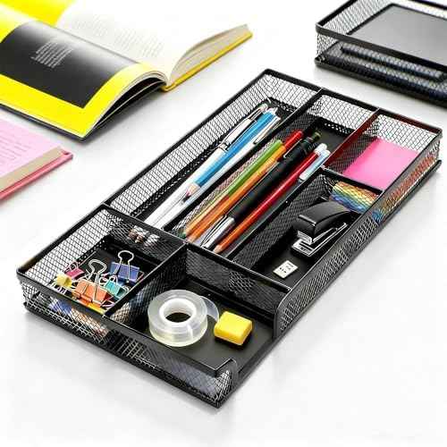 Desk Drawer Organizer, Small Metal Mesh Desk Organizer Tray