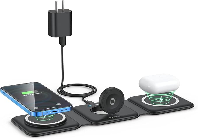 Wireless Charger 3 in 1, RTOPS Magnetic Travel Wireless Charging Station by RTOPS