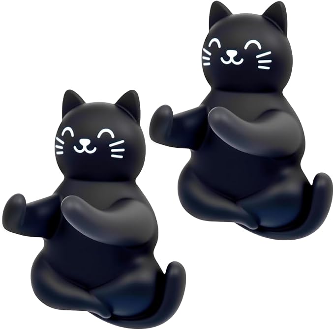 Cute Cat Waterproof Self-Adhesive Shower Hook Set, Funny Black Cat Razor Holder by Unknown