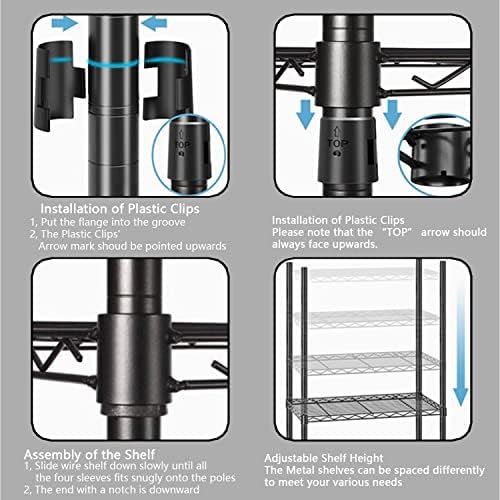 Xiofio 6 Tiers Heavy Duty Clothes Rack,Metal Clothing Rack, Adjustable Clothing Rack with Hanging Rod and Wire Fixing Baskets,Max Load 600LBS,Black