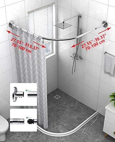 Corner Shower Curtain Rod Adjustable Stainless Steel L Shaped Rack Drill Free - Image 6