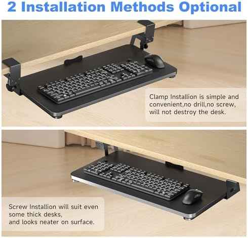 XINLEI Keyboard Tray Under Desk Large C-Clamp 25.6” (30” Including Clamps) x 11.8” Slide-Out Platform Computer Drawer Pull Out Keyboard & Mouse Tray Black DSF4