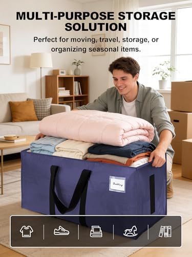 HOMESURE8 Pack 40 Gal Large Strong Moving Bags with Zippers & Carrying Handles - Water-Resistant - Heavy Duty Storage Tote for Space Saving, Fold Flat, Alternative to Moving Box (Blue)