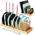 Pots and Pans Organizer under Cabinet Expandable Bamboo Pot Lid Holder Rack