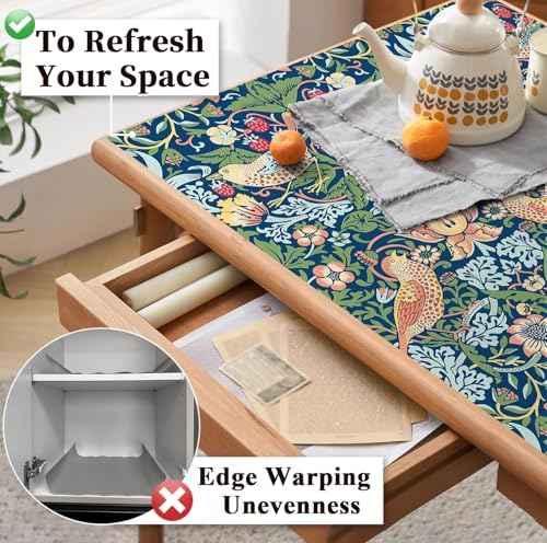 Shelf Liner for Kitchen, Self Adhesive Shelf Drawer and Cabinet Liner, Floral Contact Paper, Non-Slip Waterproof Cupboard Dresser Pantry Liners 17.7 x 78.7 in