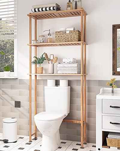 AmazerBath Bamboo Over The Toilet Storage Shelf, 3-Tier Bathroom Over Toilet Organizer Rack, Freestanding Above Toilet Shelf for Bathroom, Laundry, Space Saver, Natural Color