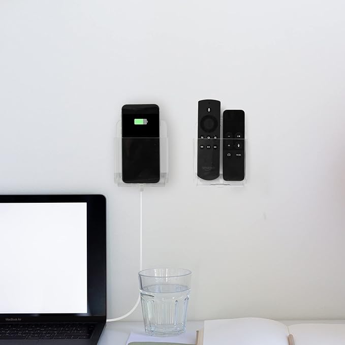 Cosmos Pack of 2 Acrylic Remote Control Holder Adhesive Wall Mount Phone Holder - Image 5