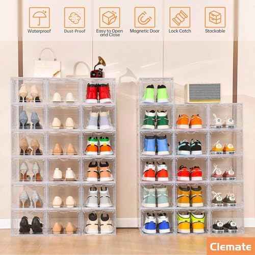 Clemate Upgraded X-Large Shoe Storage Box,8 Pack,Shoe Box Clear Plastic Stackable,Drop Front Shoe Box with Clear Door,Shoe Organizer and Shoe Containers For Sneaker Display,Fit up to US Size12
