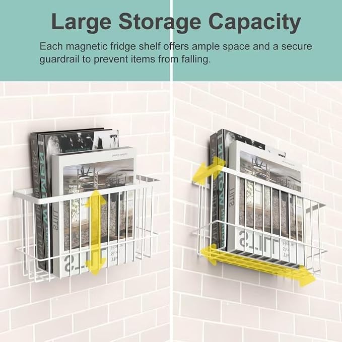Magnetic Metal Basket Organizers, 2 Pack Large & Small, Strong Magnet Hanging - Image 4