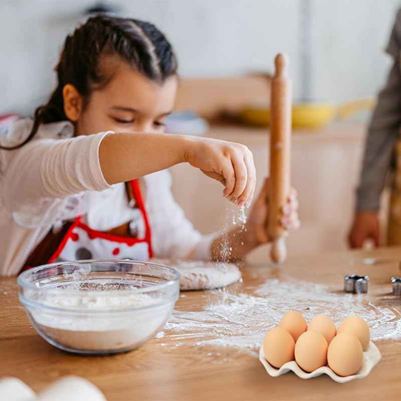 Ceramic 6 Cups Egg Tray,Half Dozen Porcelain Egg Holder Container Keeper Storage Organizer, Decorative Serving Stand Serveware for Refrigerator Fridge Countertop Display Kitchen (white)