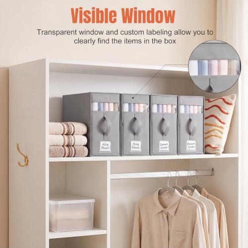 Large Bed Sheet Organizers and Storage for Linen Closet, 4 Pack Grey
