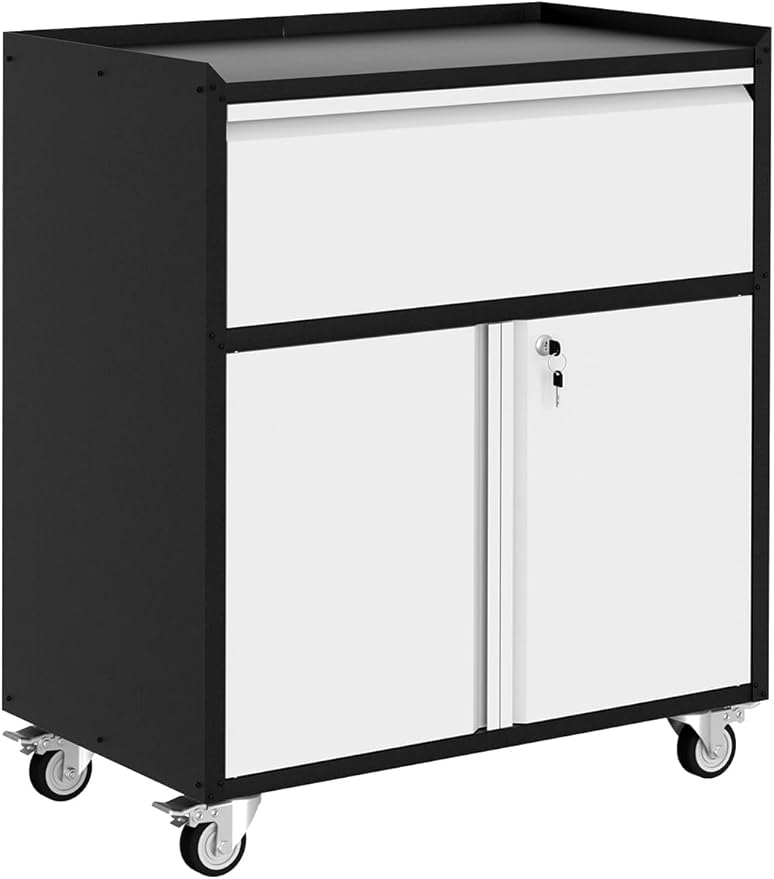 Metal Storage Cabinet with Wheels, Heavy Duty Rolling Tool Cabinet with Drawer by Unknown
