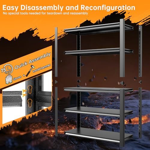 36" W Garage Shelving,5-Tier Heavy Duty Shelving Unit,3000LBS Adjustable Metal Storage Shelves,Storage Rack Units for Industrie,Shed,Warehouse,Basement,Black,35.4" W x 15.7" D x 72" H