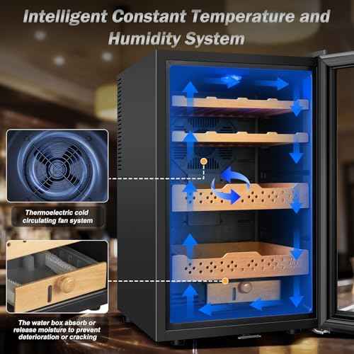 Velivi Cigar Humidor-70L Cooling & Heating Electric Humidor Cabinet, Smart Touch Control Humidity & Temper, Cigar Humidors wtih Spanish Cedar Wood, Digital Display, Safety Lock,Gift for Men