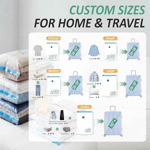 Travel Vacuum Storage Bags with Rechargeable Cordless USB Pump, 35 Combo