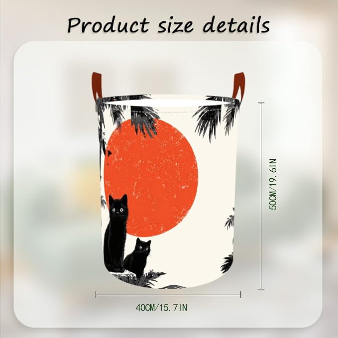 Laundry Baskets 15.7x19.7 Inch Large Black Cat Red Sun Jungle Design - Image 3