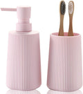 Bathroom Accessories 2 Piece Soap Dispenser and Toothbrush Holder Set Striped by KellyHome