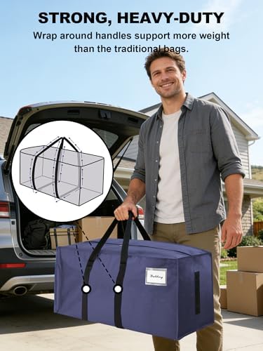 HOMESURE8 Pack 40 Gal Large Strong Moving Bags with Zippers & Carrying Handles - Water-Resistant - Heavy Duty Storage Tote for Space Saving, Fold Flat, Alternative to Moving Box (Blue)