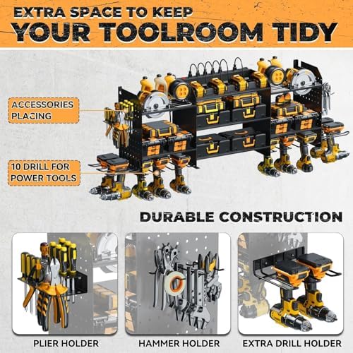 Upgraded Large Power Tool Organizer Wall Mount with Charging Station